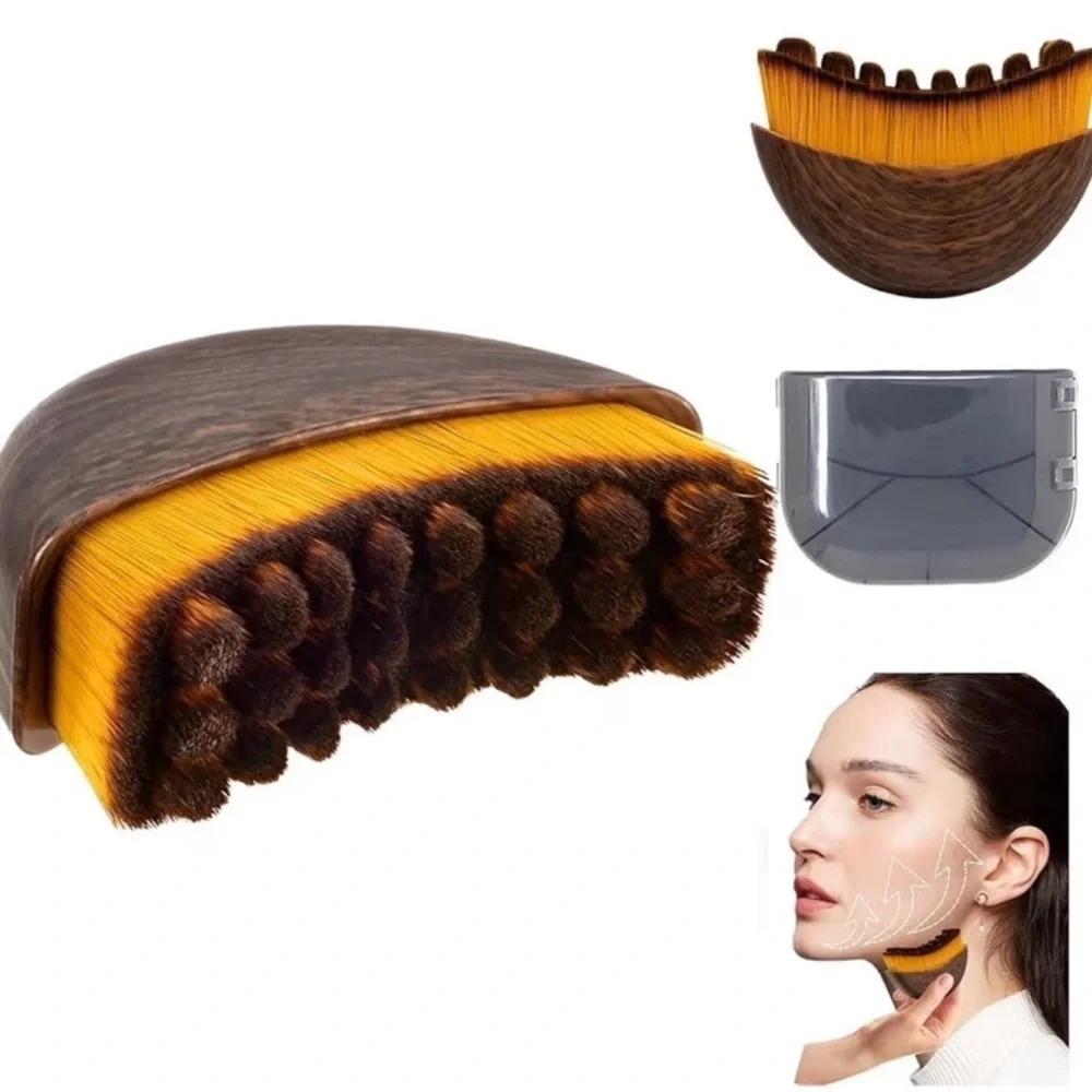 Soft, Lymphatic Contour Face Brush with Travel Case, Clean Beauty, Brown, Gray